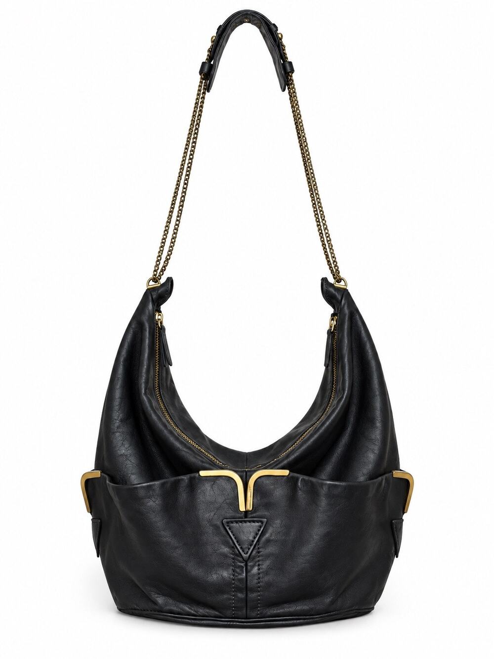 Chloé Vintage 2008/2009 Milton Triple Chain Hobo Bag Gray Leather Gold Hardware